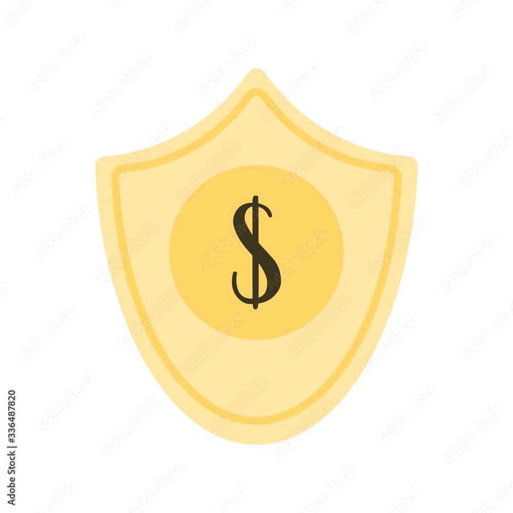Shield and check of secure money bank transaction, money deposit, safe savings, piggy bank, financial services, accumulating money. Vector flat illustration