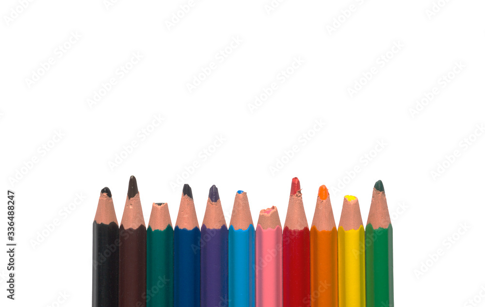 blunt pencils used colored not new one row line isolated close up closeup blunt pencils used colored not new one row line isolated close up closeup