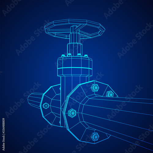 Oil pipeline with valve business concept. Finance economy polygonal petrol production. Petroleum fuel industry transportation line. Wireframe low poly mesh vector illustration.