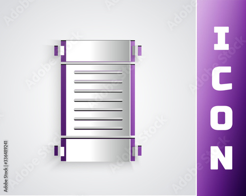 Paper cut Decree, paper, parchment, scroll icon icon isolated on grey background. Paper art style. Vector Illustration