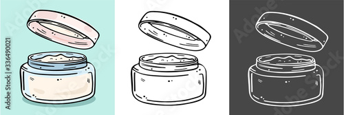 Jar for cosmetics with a screwed-off lid. Suitable for face cream.