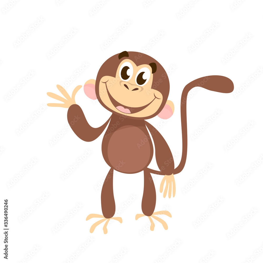 Obraz premium Cheerful monkey waving hand. Greeting, fun, happiness. Holiday concept. illustration can be used for topics like animals, communication, friendship