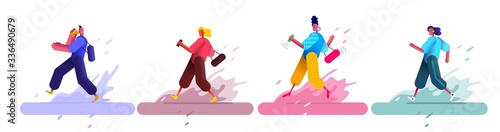 Flat vector illustration. A set of vector people walking down the street. Trendy style of illustration of people.
