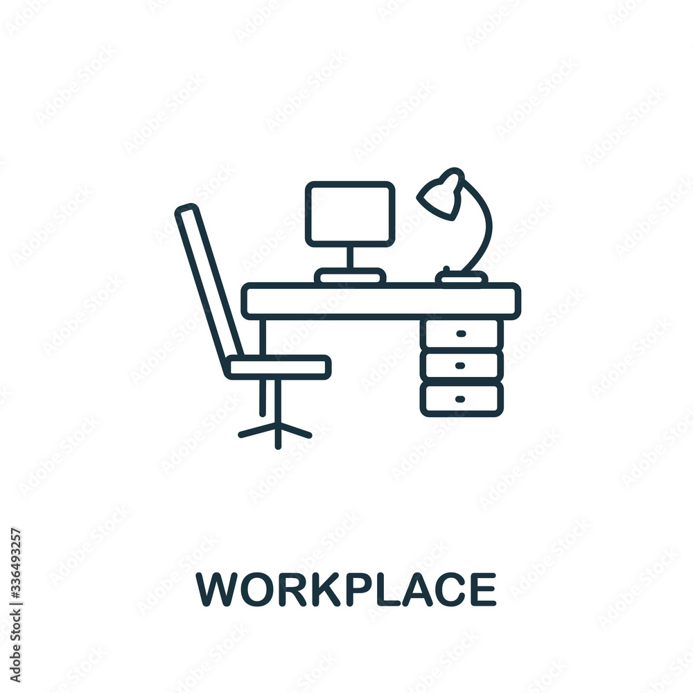 Workplace icon. Line style symbol from productivity icon collection. Workplace creative element for logo, infographic, ux and ui Workplace icon. Line style symbol from productivity icon collection. Workplace creative element for logo, infographic, ux and ui