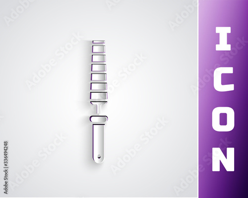 Paper cut Chisel tool for wood icon isolated on grey background. Paper art style. Vector Illustration