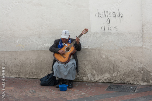 Quito, Ecuador - April 20, 2018: Elder homeless people living in the streets