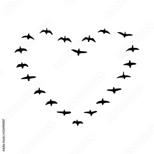 Flying birds flock in the shape of heart  Vector illustration