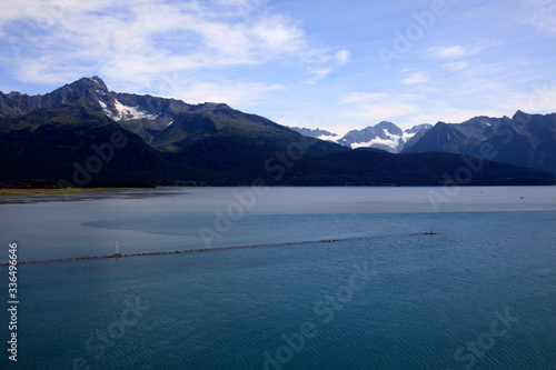 Seward, Alaska / USA - August 08, 2019: Seward port view from cruise ship deck, Seward, Alaska, USA