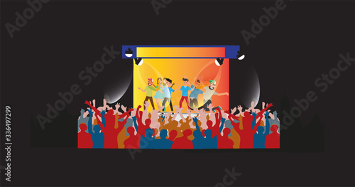 Diverse group of friends singing karaoke at a party, vector