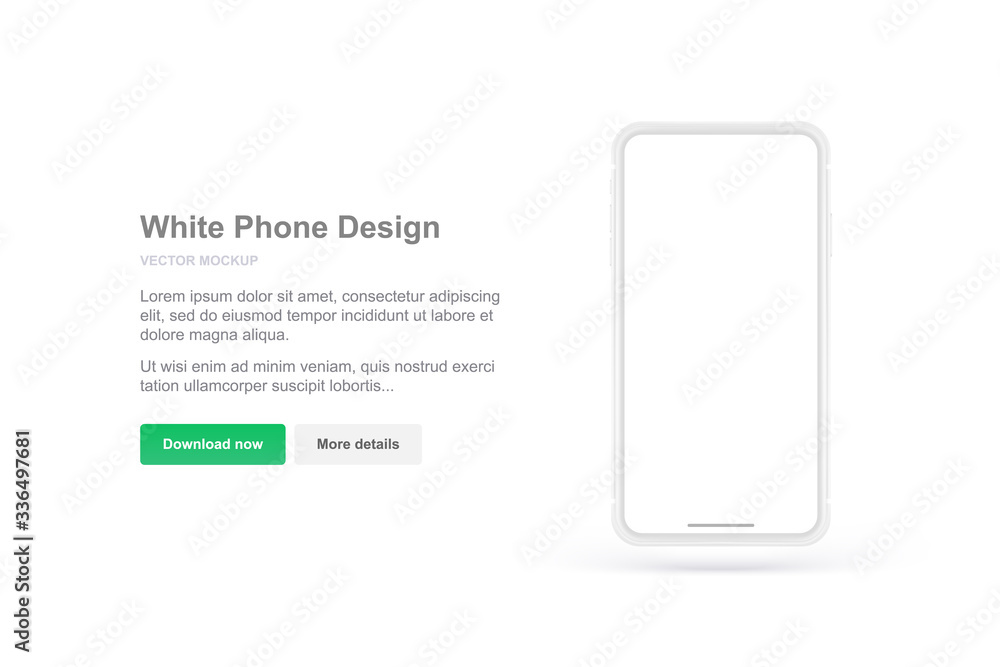 White vector phone design for presentation APP. Realistic template. Mock up with empty screen. White vector phone design for presentation APP. Realistic template. Mock up with empty screen.