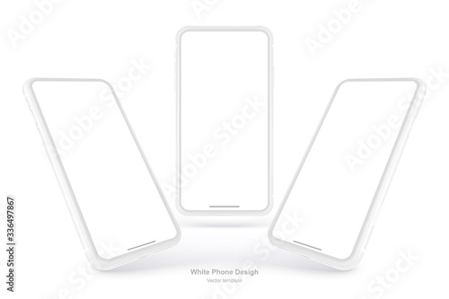 White vector phone isolated on white background. Realistic template. Mock up with empty screen for business presentations. photo
