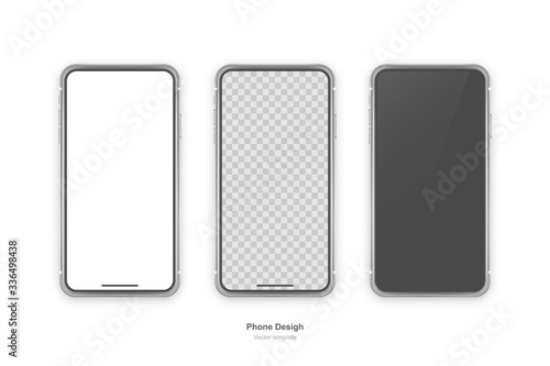 Vector phone isolated on white background. Realistic template. Mock up with empty screen for business presentations.