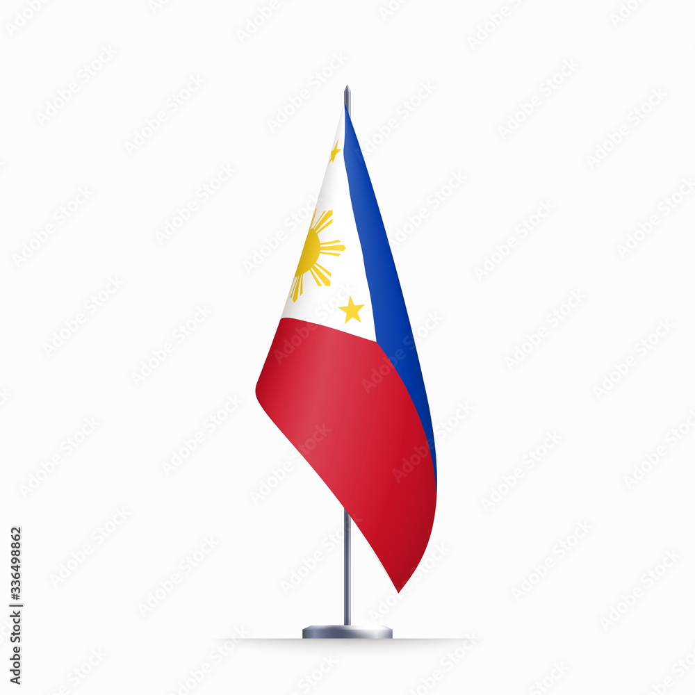 Philippines flag state symbol isolated on background national banner. Greeting card National Independence Day of the Republic of the Philippines. Illustration banner with realistic state flag. Philippines flag state symbol isolated on background national banner. Greeting card National Independence Day of the Republic of the Philippines. Illustration banner with realistic state flag.