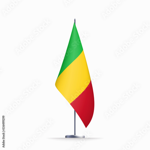 Mali flag state symbol isolated on background national banner. Greeting card National Independence Day of the Republic of Mali. Illustration banner with realistic state flag.