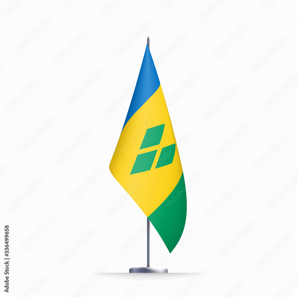 Obraz premium Saint Vincent and the Grenadines flag state symbol isolated on background national banner. Greeting card National Independence Day Republic of Saint Vincent and the Grenadines. banner realistic flag.