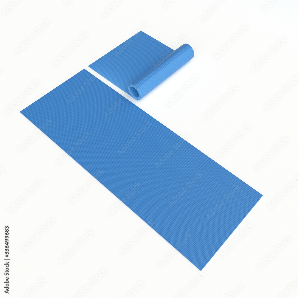 3D rendering of two Blue Yoga Mats Laying on isolated white background 3D rendering of two Blue Yoga Mats Laying on isolated white background