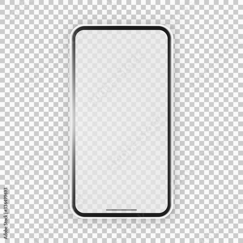 White vector phone isolated on white background. Realistic template. Mock up with empty screen for business presentations.