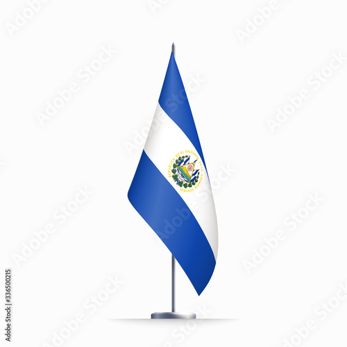 El Salvador flag state symbol isolated on background national banner. Greeting card National Independence Day of the Republic of El Salvador. Illustration banner with realistic state flag.