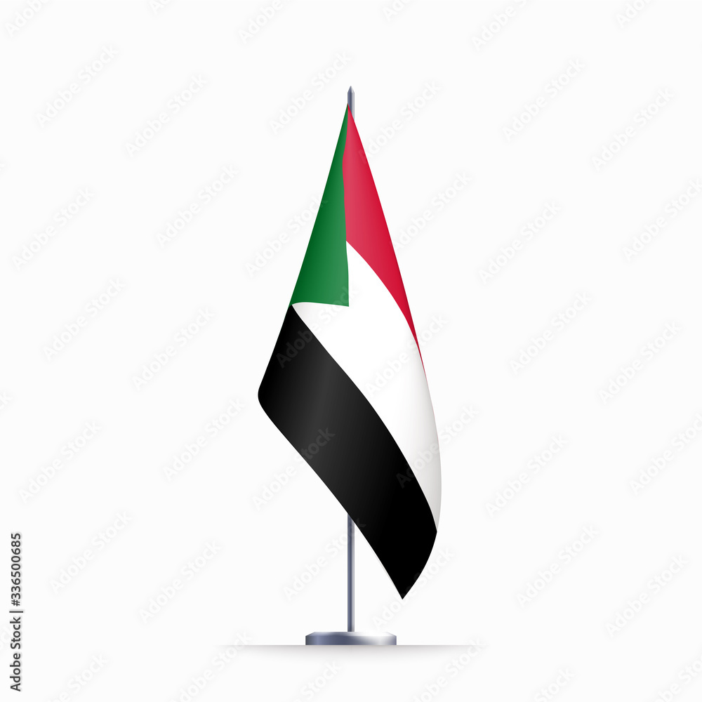 Obraz premium Sudan flag state symbol isolated on background national banner. Greeting card National Independence Day of the Republic of the Sudan. Illustration banner with realistic state flag.