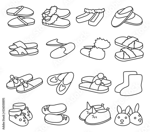 House slipper outline vector set icon. Isolated outline icon slipper and shoes.Vector illustration summer and spa shoe.