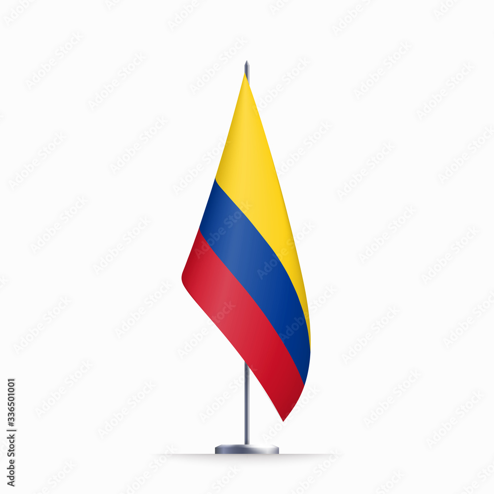 Colombia flag state symbol isolated on background national banner. Greeting card National Independence Day of the Republic of Colombia. Illustration banner with realistic state flag. Colombia flag state symbol isolated on background national banner. Greeting card National Independence Day of the Republic of Colombia. Illustration banner with realistic state flag.
