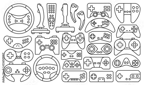 Game of joystick isolated Outline set icon. Vector illustration video console on white background .Outline set icon game of joystick.