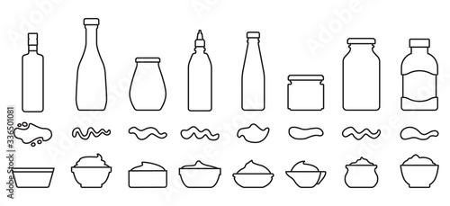 Sauce for bbq outline vector set icon.Vector illustration icon ketchup and dip. Isolated illustration set bottle and bowl sauce.