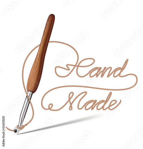 Crochet hook with natural thread. Vector illustration