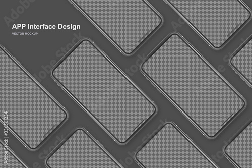 Black vector phone isolated on dark background. Realistic template. Mock up with empty screen for business presentations.
