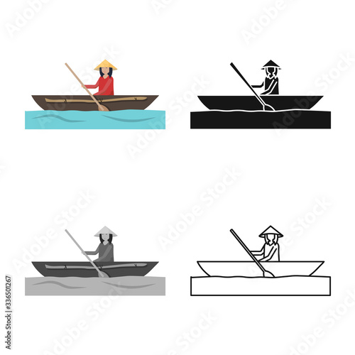 Vector illustration of boat and vietnamese icon. Set of boat and water vector icon for stock.