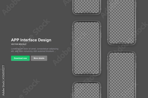 Black vector phone isolated on dark background. Realistic template. Mock up with empty screen for business presentations.