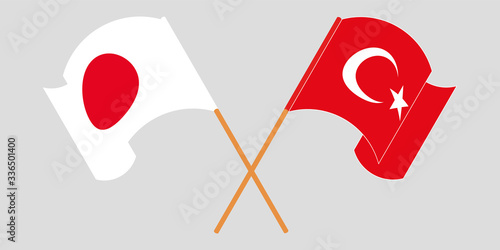 Crossed and waving flags of Turkey and Japan