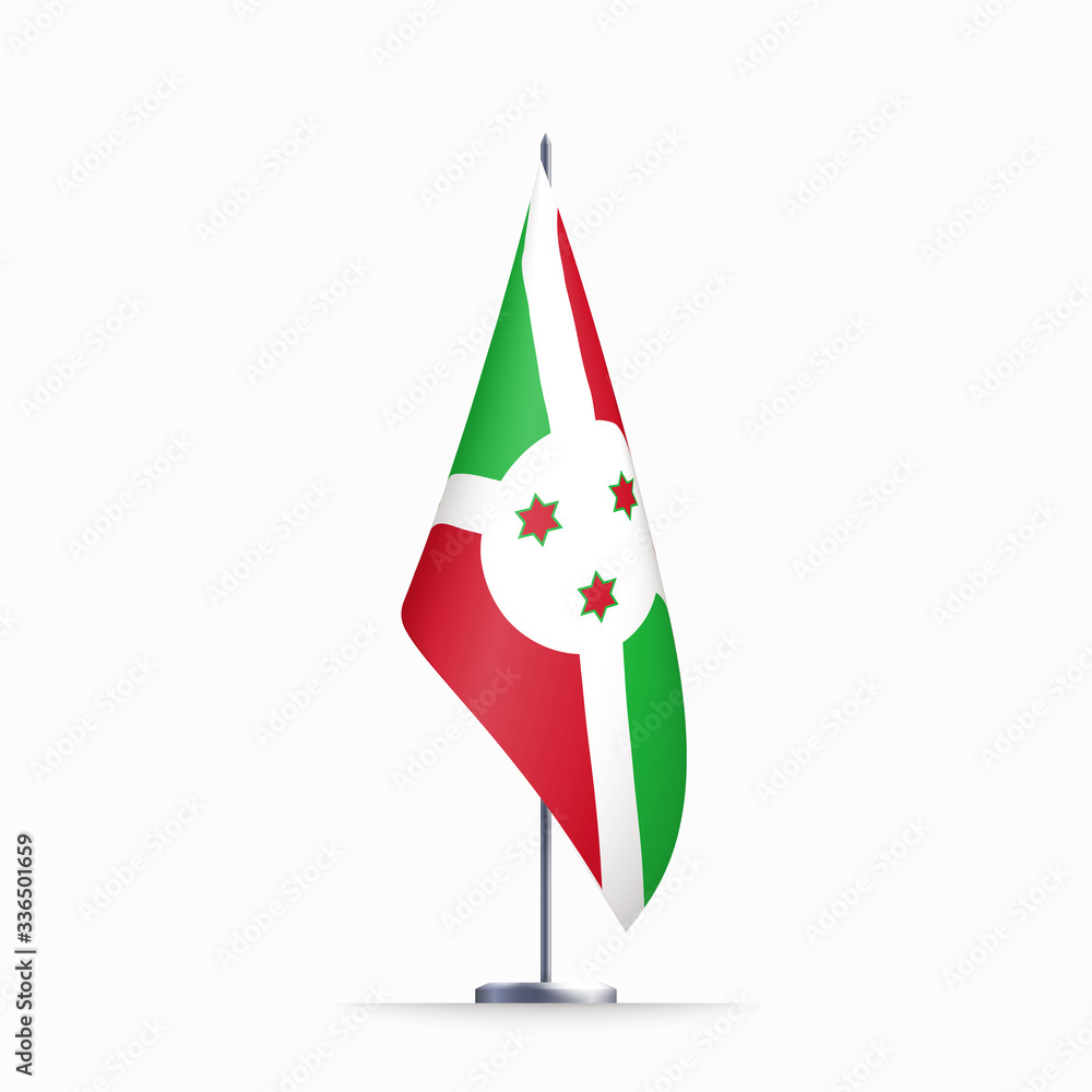 Burundi flag state symbol isolated on background national banner. Greeting card National Independence Day of the Republic of Burundi. Illustration banner with realistic state flag. Burundi flag state symbol isolated on background national banner. Greeting card National Independence Day of the Republic of Burundi. Illustration banner with realistic state flag.