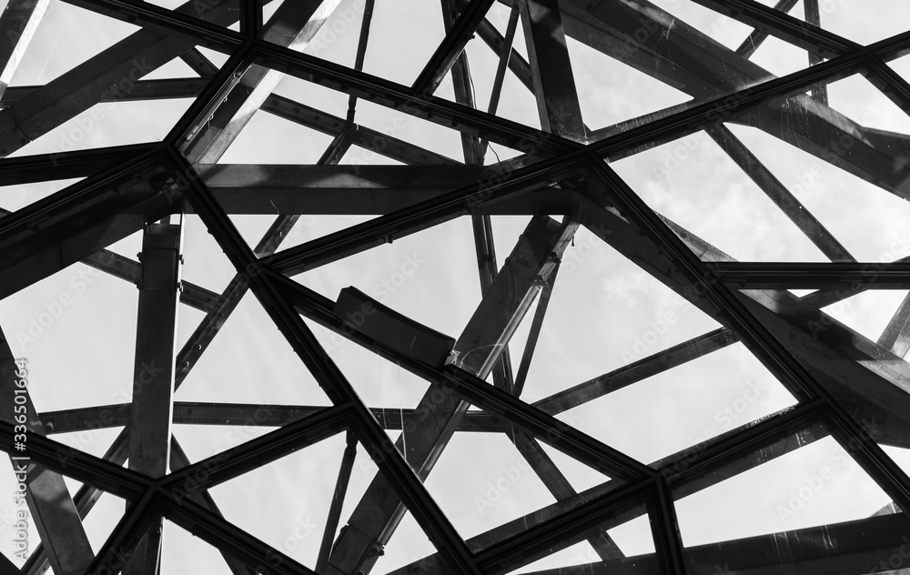 Criss-crossed steel framework