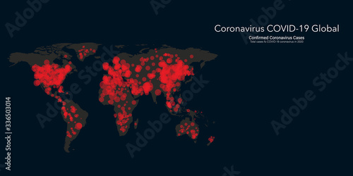 Coronavirus Covid-19 map confirmed cases report worldwide globally. Coronavirus disease 2019 situation update worldwide. Maps show where the coronavirus has spread. vector illustration.