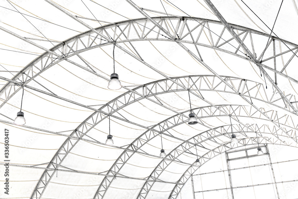 Arched roof of a hangar or sports facility