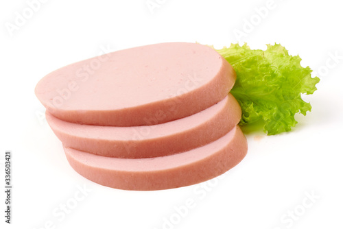 Boiled pork sausage, isolated on white background