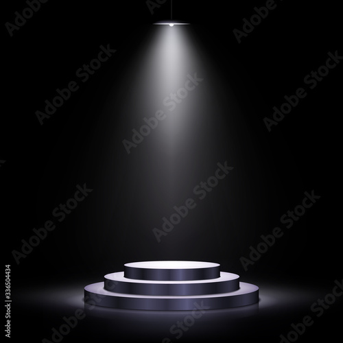 Podium with lighting. Scene with for award ceremony on dark background. Vector illustration. Empty pedestal. photo