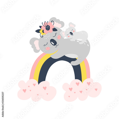 Cute cartoon koala on a white background. Kids print. Vector