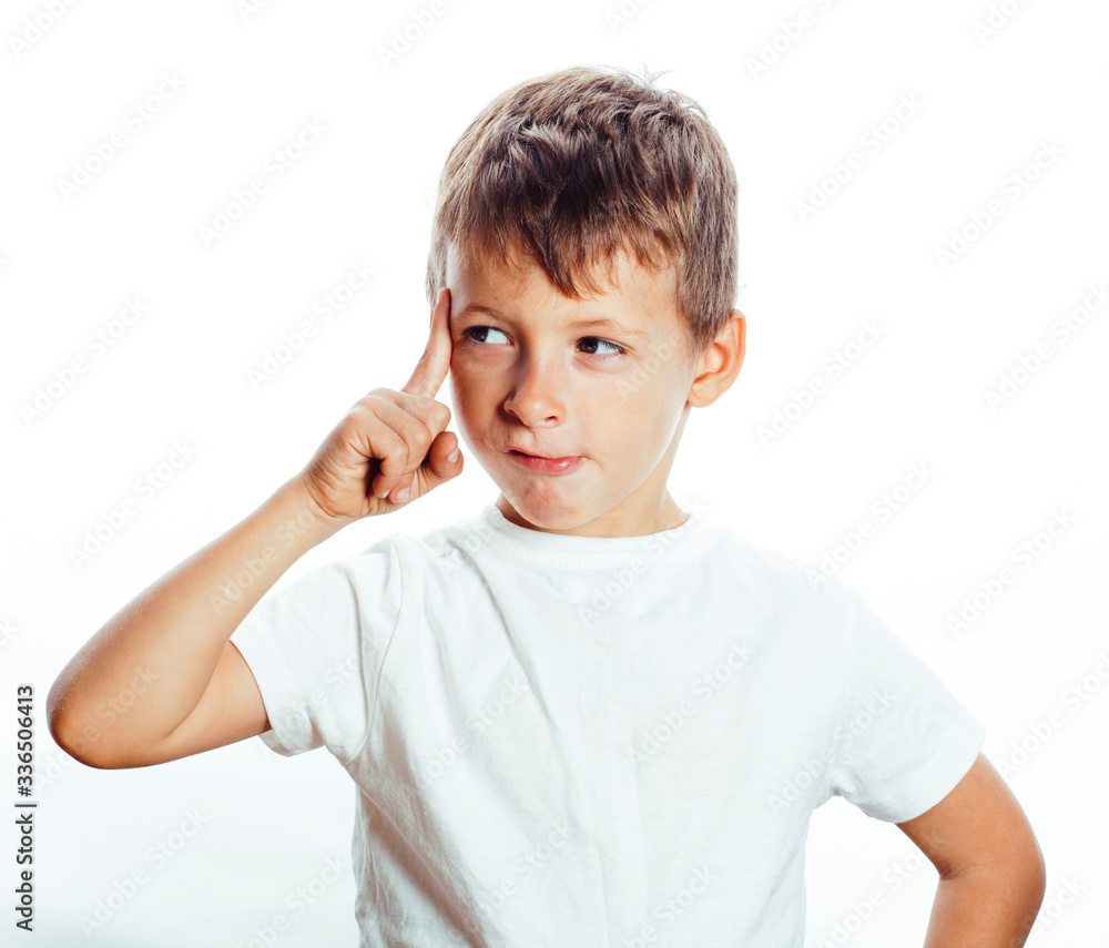 young pretty little boy wondering face gesturing, pointing isolated on white background young pretty little boy wondering face gesturing, pointing isolated on white background