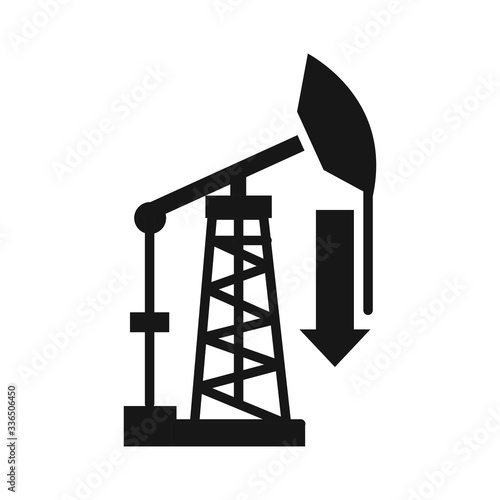 oil rig down production crisis economy, oil price crash silhouette style icon