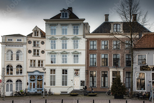 The Netherlands in winter with clear skies, buildings and streets