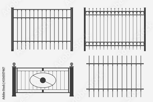 flat design metal fence set