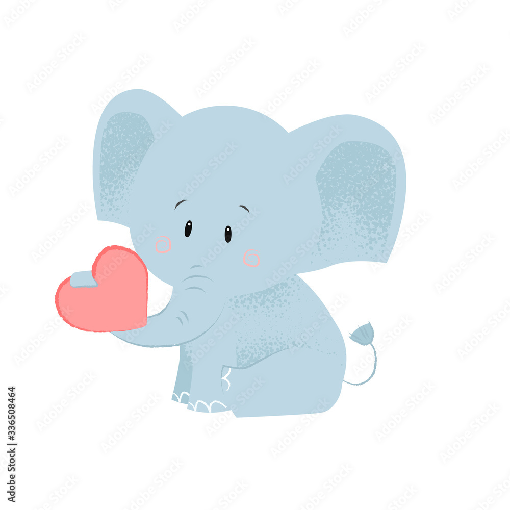Cute baby elephant with red heart in trunk. Romance concept. illustration can be used for topics like special date, anniversary, dating, love Cute baby elephant with red heart in trunk. Romance concept. illustration can be used for topics like special date, anniversary, dating, love