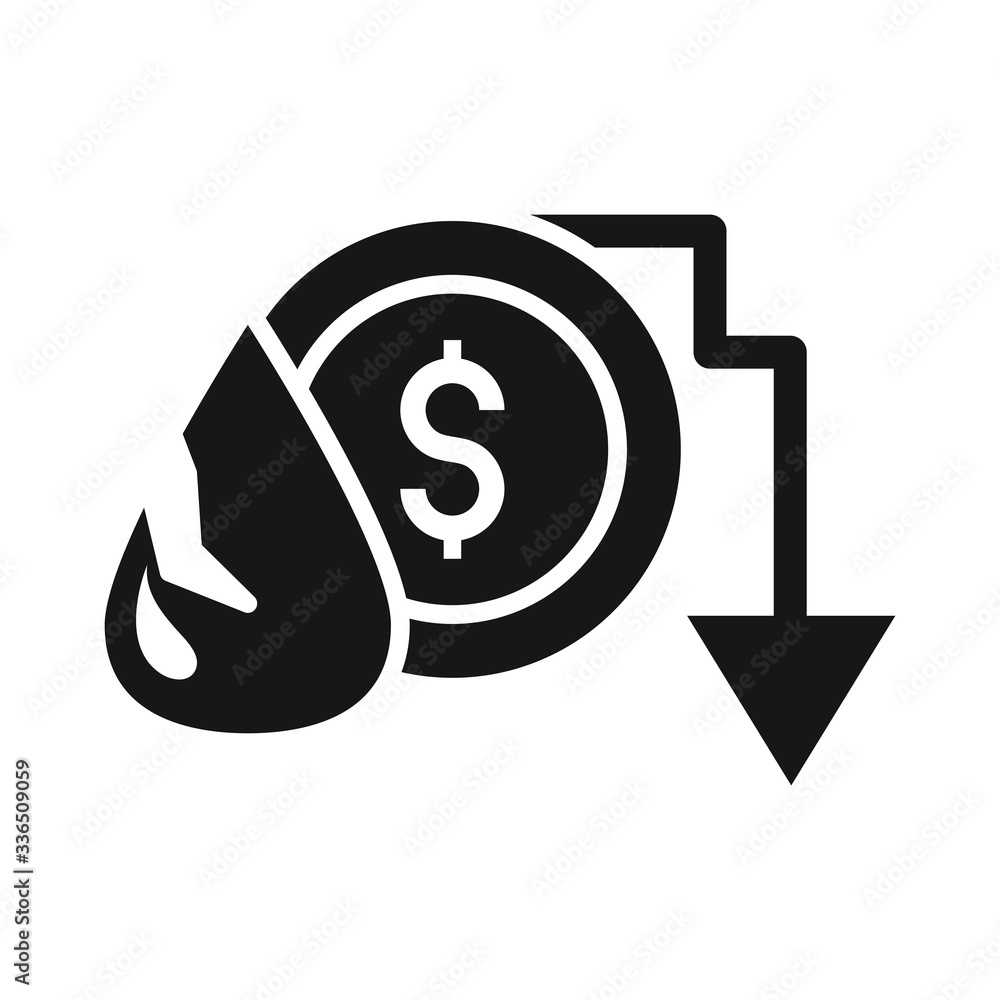 drop money downward arrow trade crisis economy, oil price crash silhouette style icon drop money downward arrow trade crisis economy, oil price crash silhouette style icon