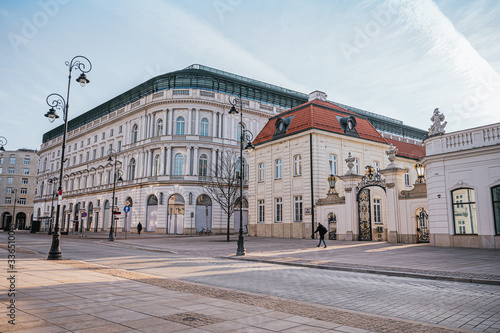 Street in the old town of Warsaw. Street without people with colorful buildings of the old town