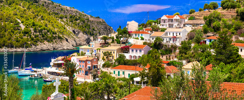 Colorful Greece series - beautiful coastal village Assos in Kefalonia. Ionian islands