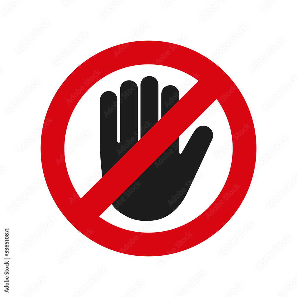 Stop sign. No entry. Black arm in a red crossed circle. Prohibition sign . Icon vector simple. Stop symbol. Ban icon Stop sign. No entry. Black arm in a red crossed circle. Prohibition sign . Icon vector simple. Stop symbol. Ban icon