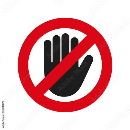 Stop sign. No entry. Black arm in a red crossed circle. Prohibition sign . Icon vector simple. Stop symbol. Ban icon