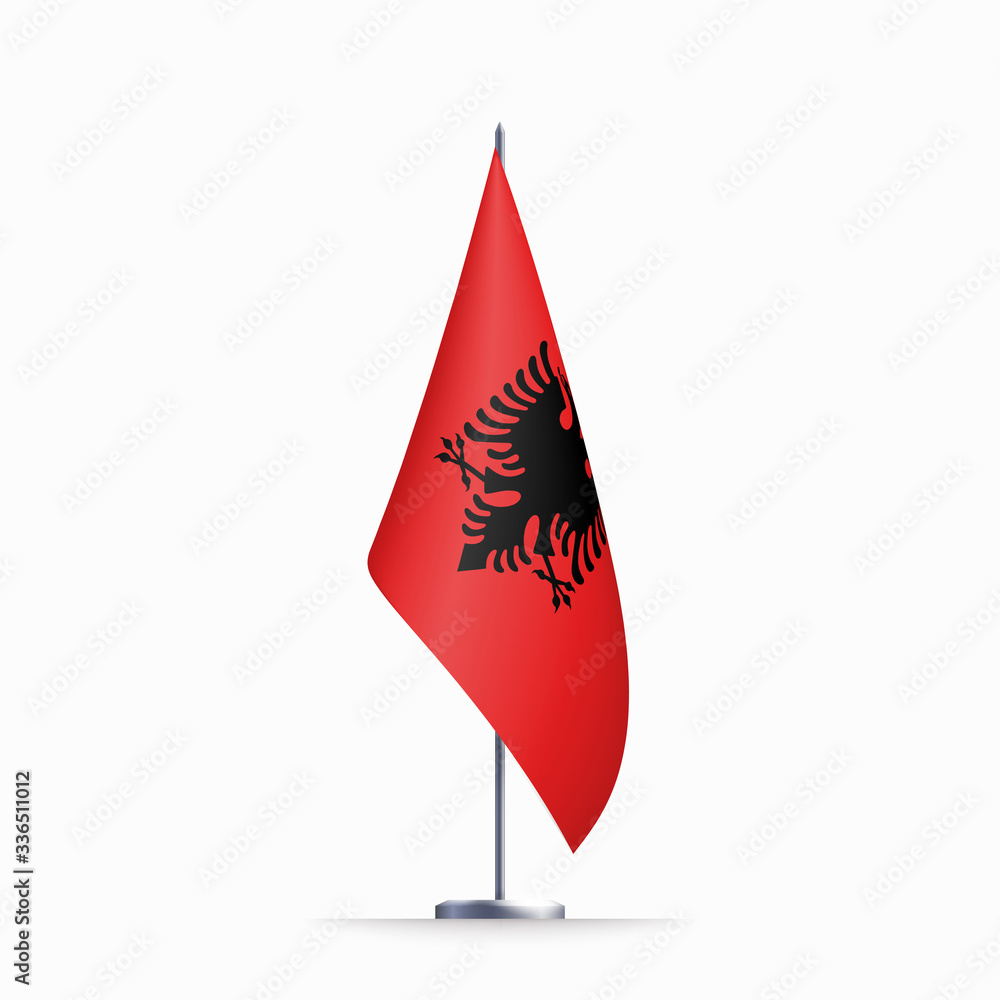 Obraz premium Albania flag state symbol isolated on background national banner. Greeting card National Independence Day of the Republic of Albania. Illustration banner with realistic state flag.